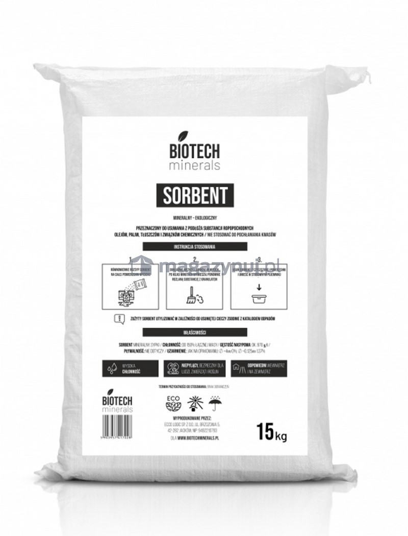 Sorbent sypki, granulat mineralny - ekologiczny Biotech uniwersalny (worek 15 kg)